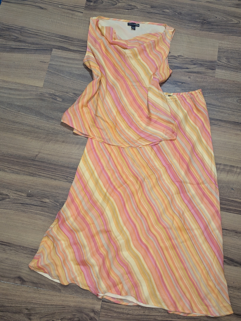 Vintage Valerie Dresses Pastel Striped Dress Set Pink & Yellow 100% Silk